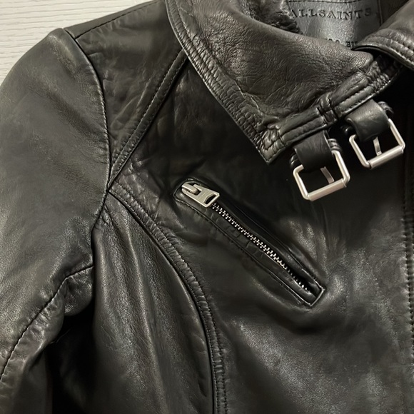 EUC All Saints Belvedere black leather moto style jacket - Picture 8 of 15